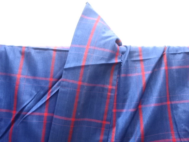  格子織り出し米沢紬着物・道行コートアンサンブル